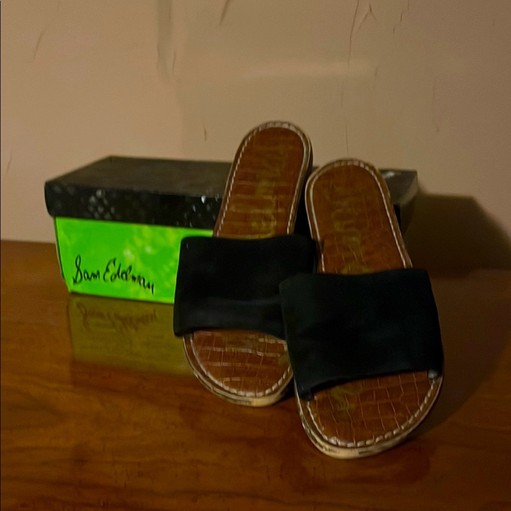 Sam Edelman Black Suede Minimalist Mule Slide Sandals